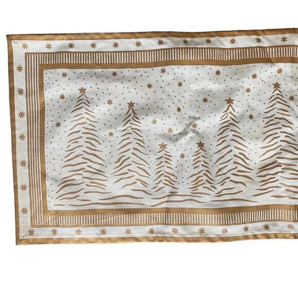 Park B Smith Christmas Tree Table Runner Ivory Gold 72” PBS Oblong Stars Decor - Picture 2 of 9